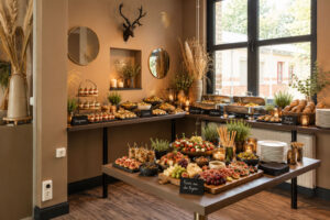 Buffet mit Speisen im Innenbereich der Destino Eventlocation